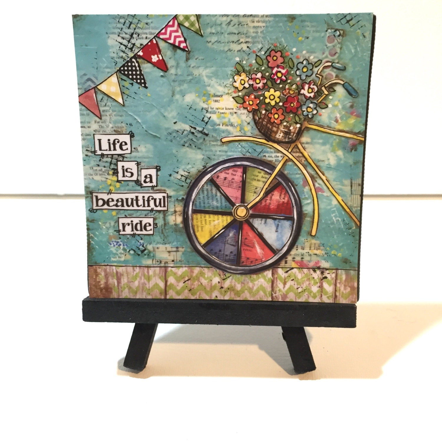 bicycle with flowers wall art