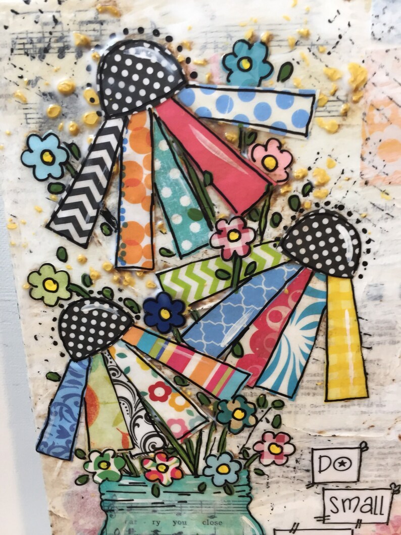 Mixed Media Art Jar of Flowers Painting Mixed Media Etsy