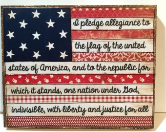 American Flag, Pledge Alligiance, Mixed media Flag, Patriotic Decor
