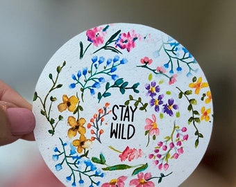 Wildflowers Swirl sticker, watercolor Decal, Stay Wild, Vinyl Decal, Hydro Flask, Weatherproof, Water bottle sticker