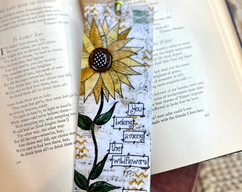 Sunflower Bookmark, Inspirational bookmark, you belong among the wildflowers, Book collector, Page Holder