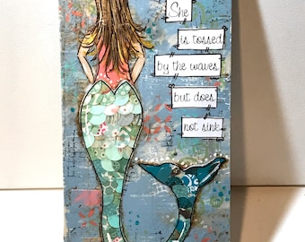 Mermaid Mixed Media Art, Mermaid Painting, Mermaid Decor, She is tossed
