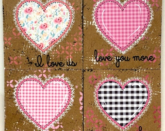 Valentines Day Decor, Buffalo Check, Mixed media Heart Sign, I love us, you and me, XOXO, love you more, painted heart sign, plaid