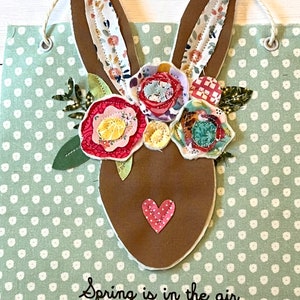 Spring Bunny Wall Banner, Fabric Bunny Decor, Spring is in the air, Fabric Appliqué Sign, Fabric Rabbit sign, Easter Decor image 1