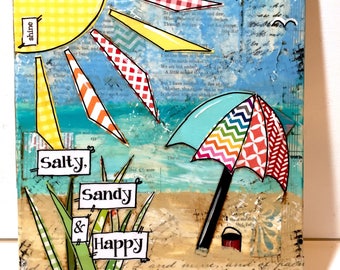 Summer Sign, Beach Decor, Sandy, Salty & Happy, Beach Decoration, Beach Wall Art