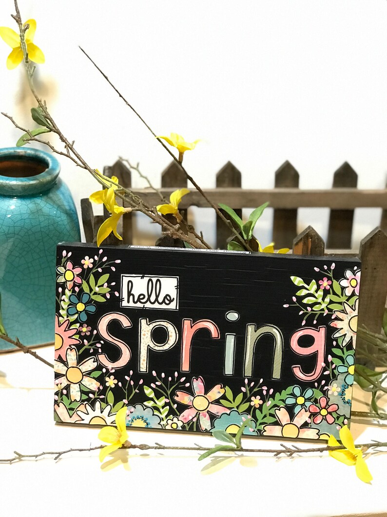 Spring Signs Wood, Hello Spring Sign, Spring Sign, Home Decor, Spring Flowers, Spring Decor image 2