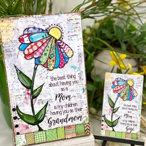 Personalized Mother's Day Sign, Mom Gift, Grandchildren Mom Sign, Mixed Media Flower Mom Sign, Mimi, customized Grandmom, Gigi