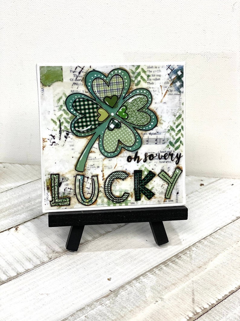 St Patricks Day Decor, shamrock decor, Four Leaf Clover, Shamrock Sign, oh so very lucky Print&Easel Set 4x4"