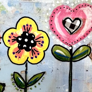 Spring Flower sign, spring decor, blossom by blossom the spring begins, FloralSign, Bee Painting, Mixed media flowers image 5