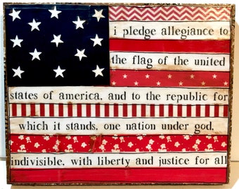 American Flag Wall Art, Patriotic Flag, Pledge Alligiance, Mixed media Flag, Patriotic Decor