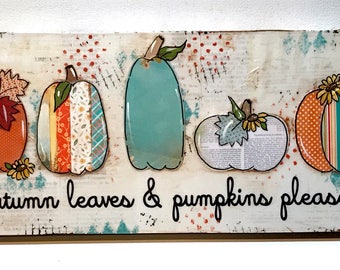 Fall Decor, Fall Decoration, Pumpkins in a Row, Painted Pumpkins, Aqua Pumpkins, white Pumpkins, Autumn Decor