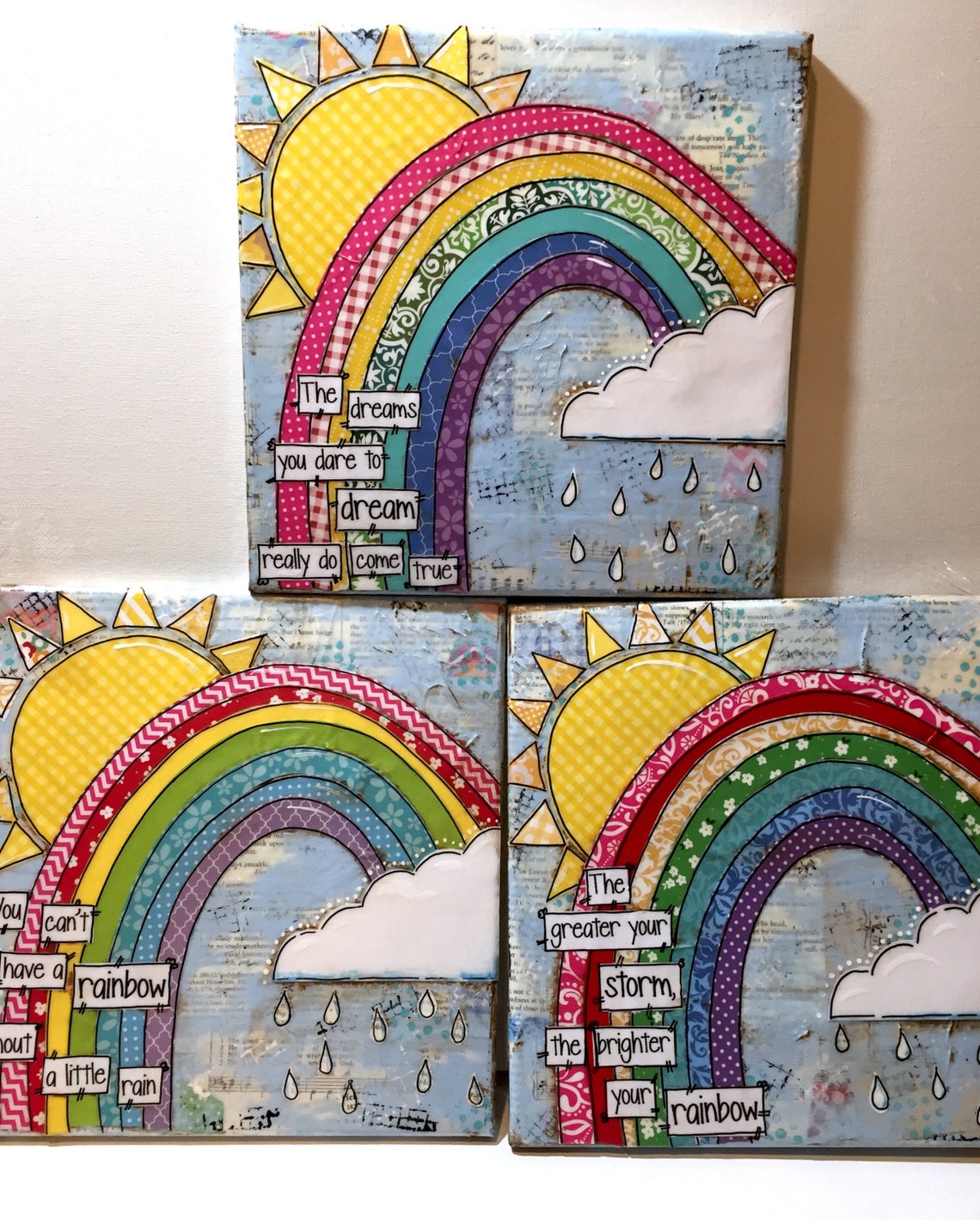 Rainbow Art Sign Canvas Mixed Media Rainbow Art Colorful The Etsy