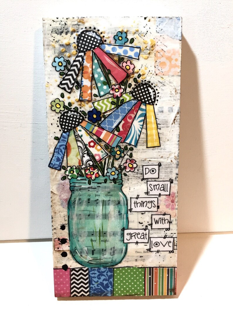 Mixed Media Art Jar of Flowers Painting Mixed Media Etsy