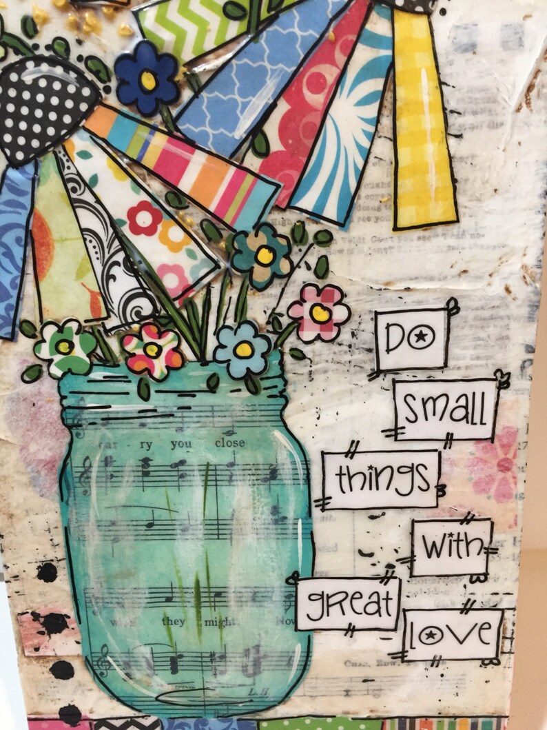 Mixed Media Art Jar of Flowers Painting Mixed Media Flower Etsy UK