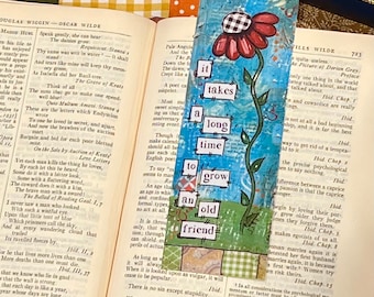 Friendship Bookmark, flower bookmark, friend gift bookmark, Book collector, painted Flower
