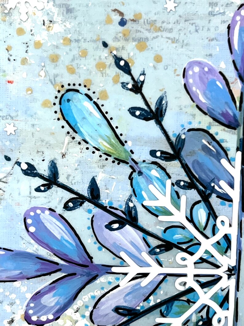 Snowflake Painting, Magical Snowflake Sign, if you listen carefully the silence is beautiful, colorful snow, mixed media snowflake image 3