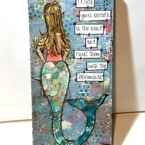Mermaid  Art, Mermaid Painting, Mermaid Decor, Write your secrets in the sand