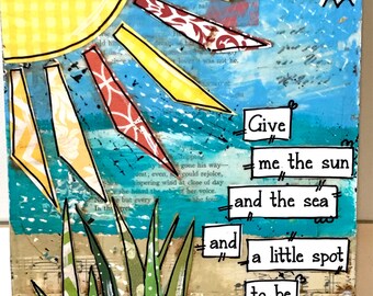 Seascape, Beach Decor, Beach Sign, Beach Mixed media art, Ocean Art