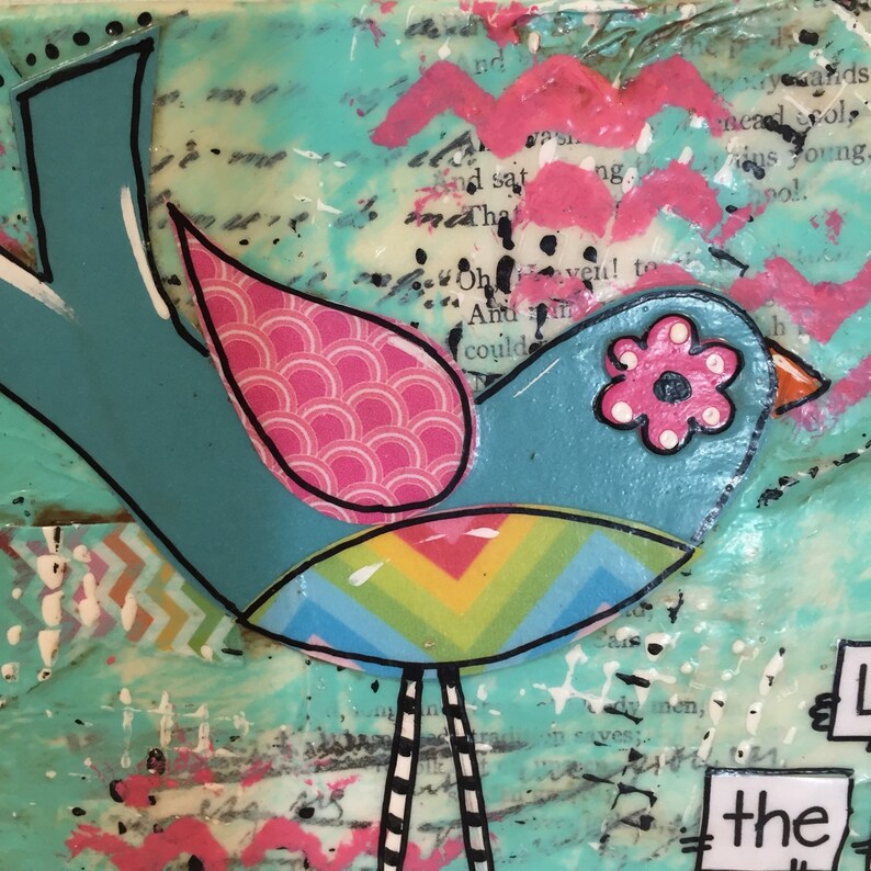 Mixed Media Bird Painting Whimsical Bird She loved Etsy