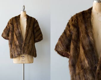 Tiger Stripe mink cape | Vintage 1950s brown fur stole | Dark brown mink capelet
