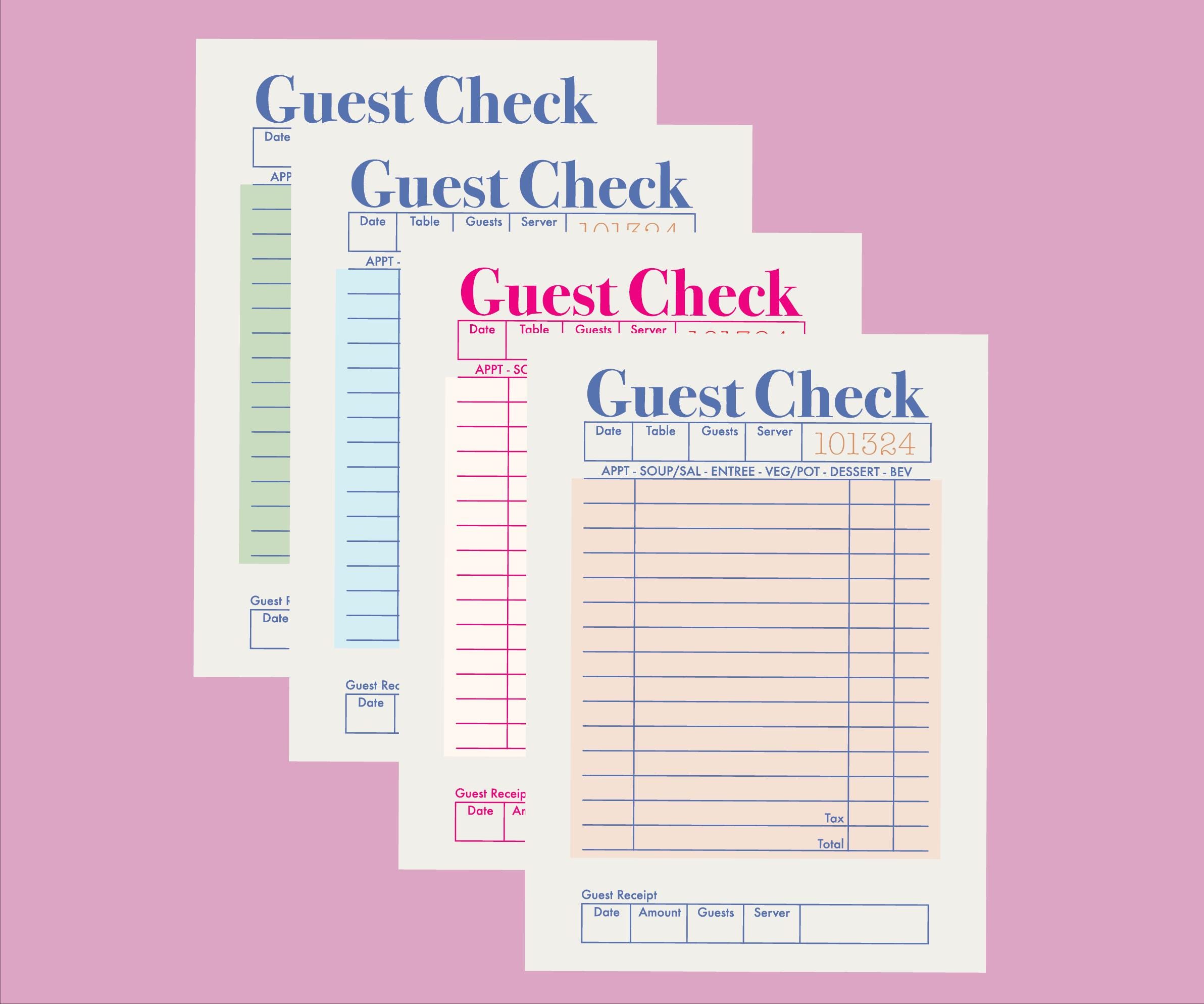 Blank Guest Check List Restaurant Guest Check Receipts Empty Guest