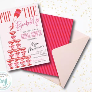 Pop The Bubbly Champagne Tower, uitnodiging vrijgezellenfeest, champagnethema, bruiden en bubbels, bewerkbare direct download!!!