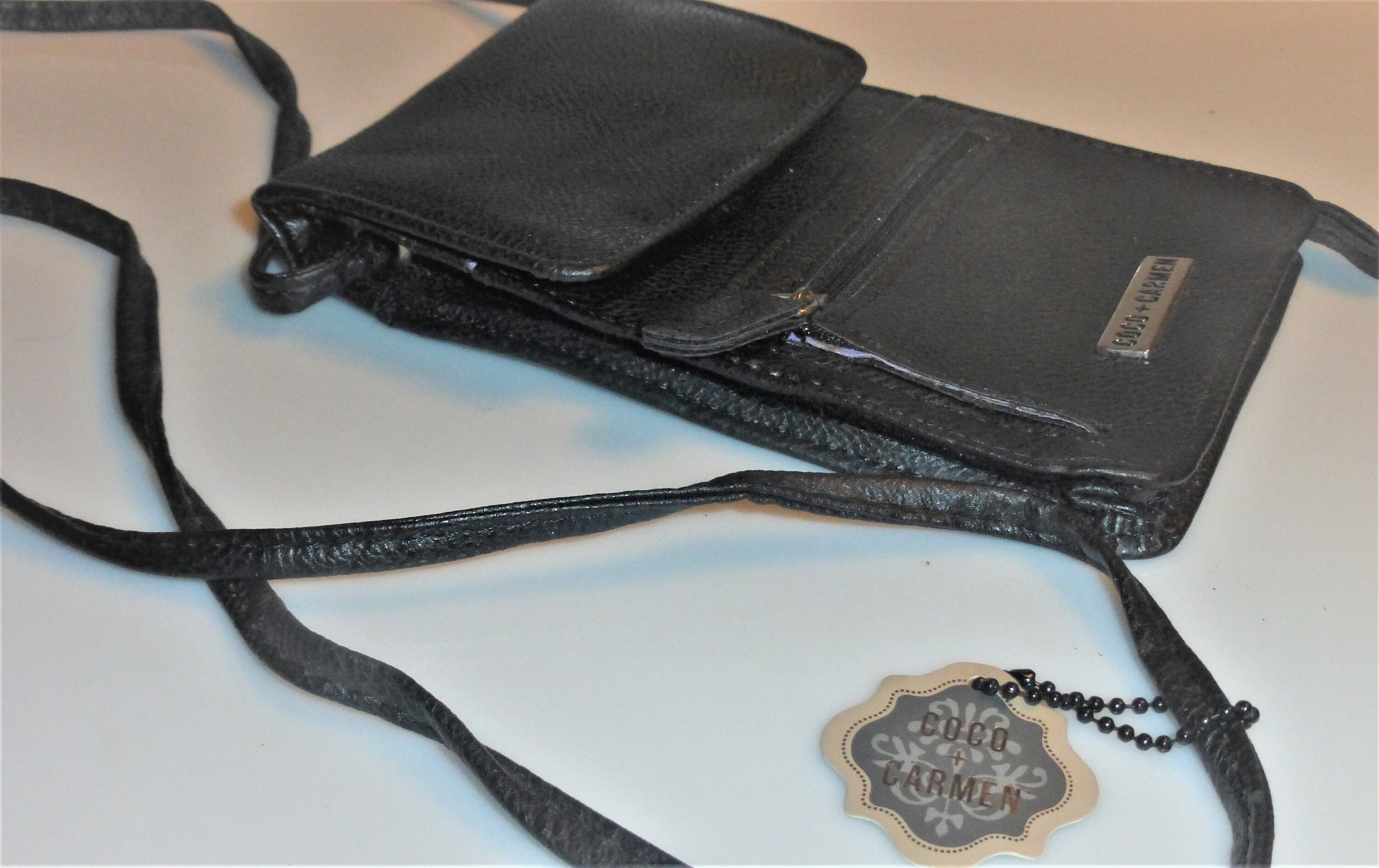 PRS1 -- NOS Coco Carmen Purse Black Leather Purse Wallet Cowhide Purse Crossbody Purse Change Purse