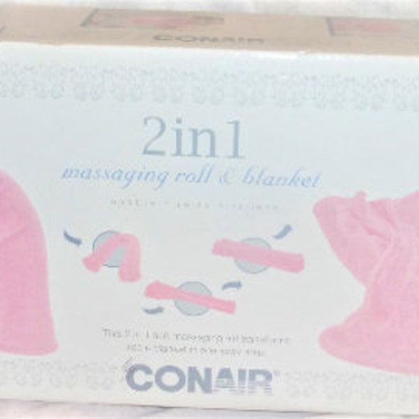 BNc -- New Old Stock Conair 2 in 1 MASSAGING ROLL & BLANKET Neck Roll Transforms Into Blanket Pink Blanket Neck Massager Back Massager