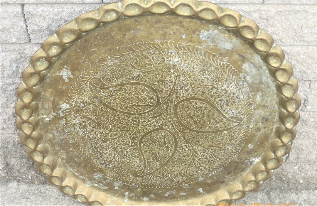 Dn 19 DETAILED Solid BRASS TRAY Round Tray Serving Etsy