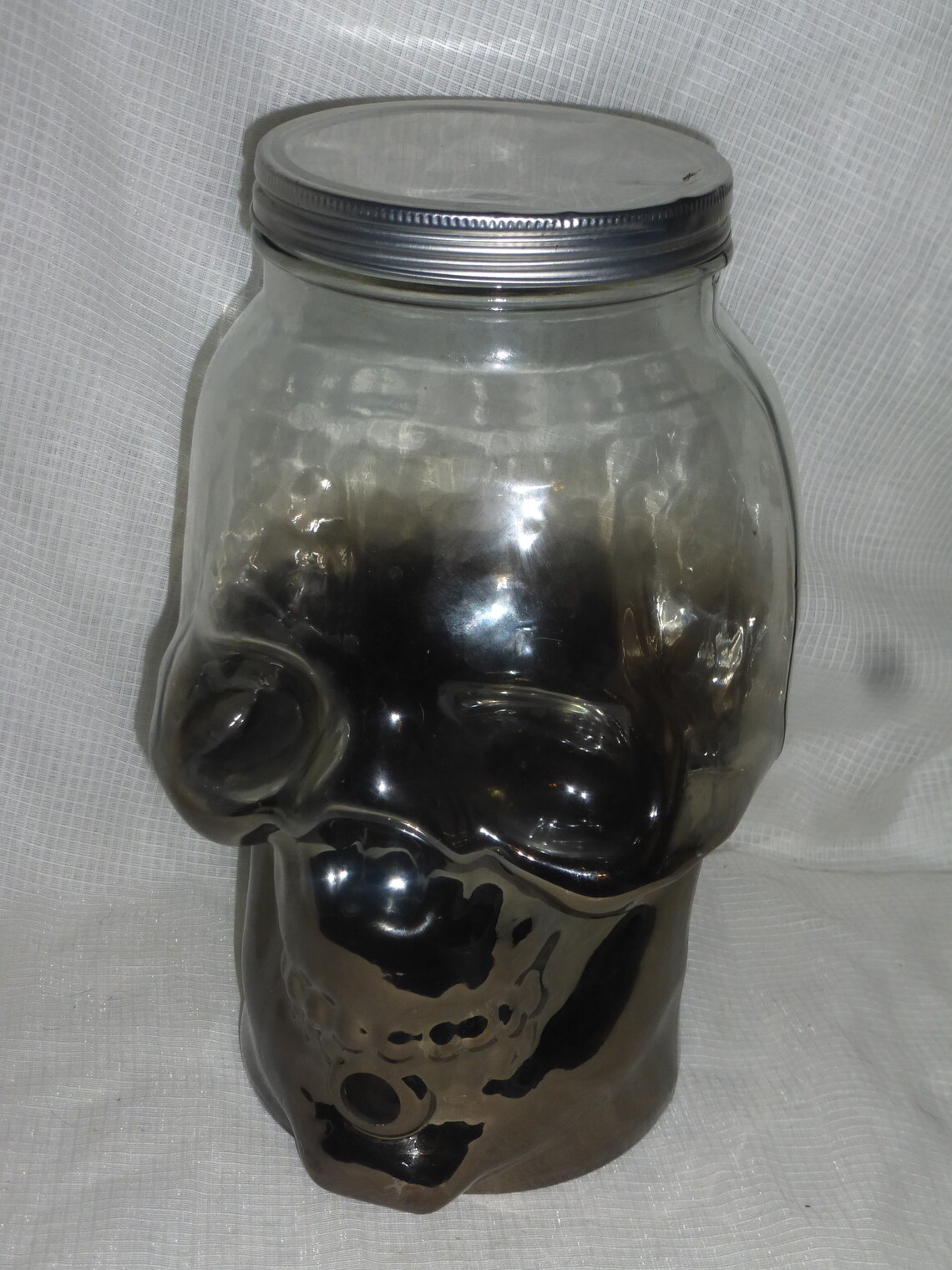 BN6 vintage SKULL Glass Storage Jar Glass Skull Smokey Black Etsy