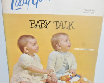 BK9  1966 Volume 19 Lady Galt BABY TALK KNITTING Book Infants to 4 Years Jacket Bonnet Booties Animal Crackers Blanket Sweater Vintage Knits