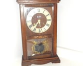 9-2814 French Mission Antique CARILLON Wall Clock 31 DAY w KEY Chime Fancy Wood Scroll Design Carved Wood