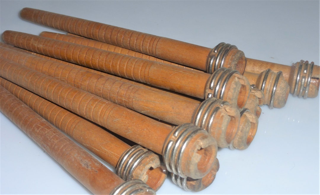 BX50 Lot of 3 Antique Wood SPINDLES Textile SEWING Spindles Bobbin