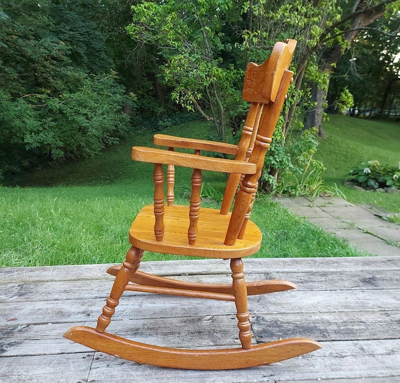 Pressed Back ROCKING CHAIR Spindle Wood Chair Kids Rocking Etsy