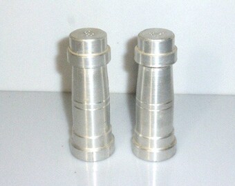 PM Vintage Salt & Pepper Shakers INDUSTRIAL Old Salt and Pepper Holders Aluminum Salt and Pepper  Industrial Dinner Table Serving Retro