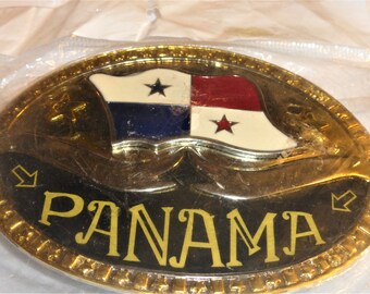 JW2 1990's Vintage PANAMA Belt Buckle Vintage Belt Buckle Panama FLAG Buckle Collection