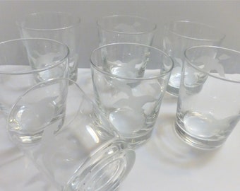 BX22 - Lot of 7  WHISKEY GLASSES Frosted w/ Etched Geese Bird Hunting Camp Vintage Shot Glass Barware Liquor Shot Glass