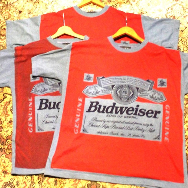 BNE - Men's BUDWEISER Beer Shirt Size L Beer Shirt Men's Short Sleeve Top Vintage Bar Drinking Beer Collection