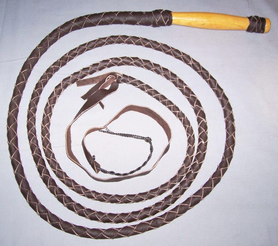 Swivel Handle Western 7 foot 4 plait DARK BROWN WESTERN LEATHER BULLWHIP whip