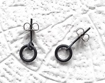 Hypoallergenic black  niobium studs with dangling ring