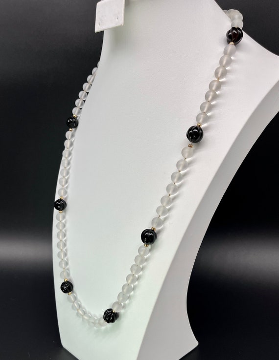 32” Art Deco Onyx and Frosted Quartz Necklace - 1… - image 5