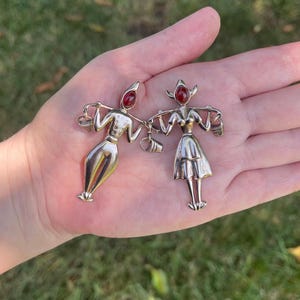 Vintage Norma Sterling Dutch Water Bearer Brooch Set - Signed, Mid Century Collectors Pieces - Silver and Red Dutch Water Carrier Pins