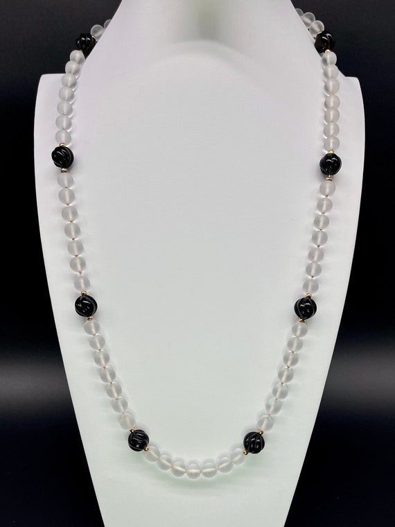 32” Art Deco Onyx and Frosted Quartz Necklace - 1… - image 3