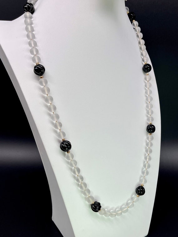 32” Art Deco Onyx and Frosted Quartz Necklace - 1… - image 4