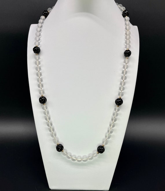 32” Art Deco Onyx and Frosted Quartz Necklace - 1… - image 1