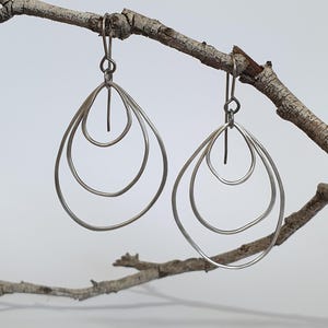 HARU / Silver Multi Organic Hoop Nonsymmetric Oxidised Earrings - Wabi Sabi Rustic Irregular Sterling Silver Long Hoop Dangle Earrings