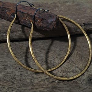 FENIX / Large Hoop Earrings - Silver Hammered Hoops - Copper Hoop Earrings - Brass Earrings - Gold Hoops - Rustic Large Textured Hoops