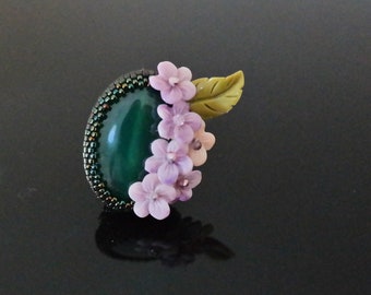 Flower Gemstone Beads Green Purple Nature Oversized Beaded Unique Gifts bagues Adjustable Bohemian Statement Korean Jewelry Gemstone Ring