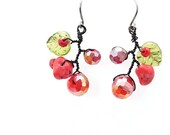 Titanium Earrings, Unique Dangle Crystal Gemstone Handmade Nature Wild Berry Beaded Red Bohemian Statement gifts Earrings, Korean Jewelry