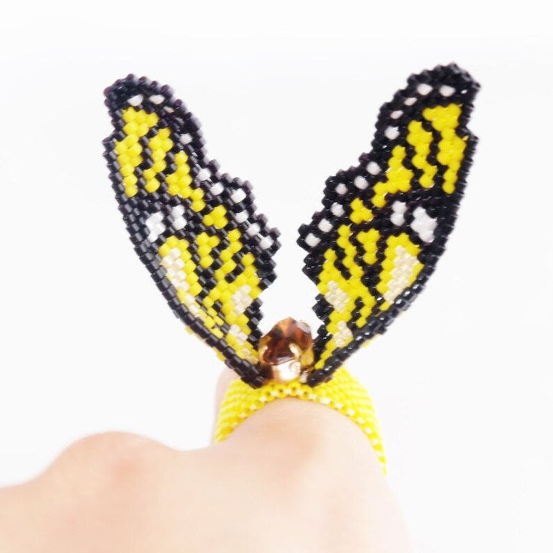 Yellow Butterfly Ring Unique Luxury Beaded Handmade Swarovski Etsy
